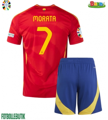 Spanien Alvaro Morata #7 Hemmaställ Barn EM 2024 Kortärmad (+ Korta byxor)